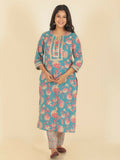 Aramya Green Soft Cotton Floral Straight Kurta for Women
