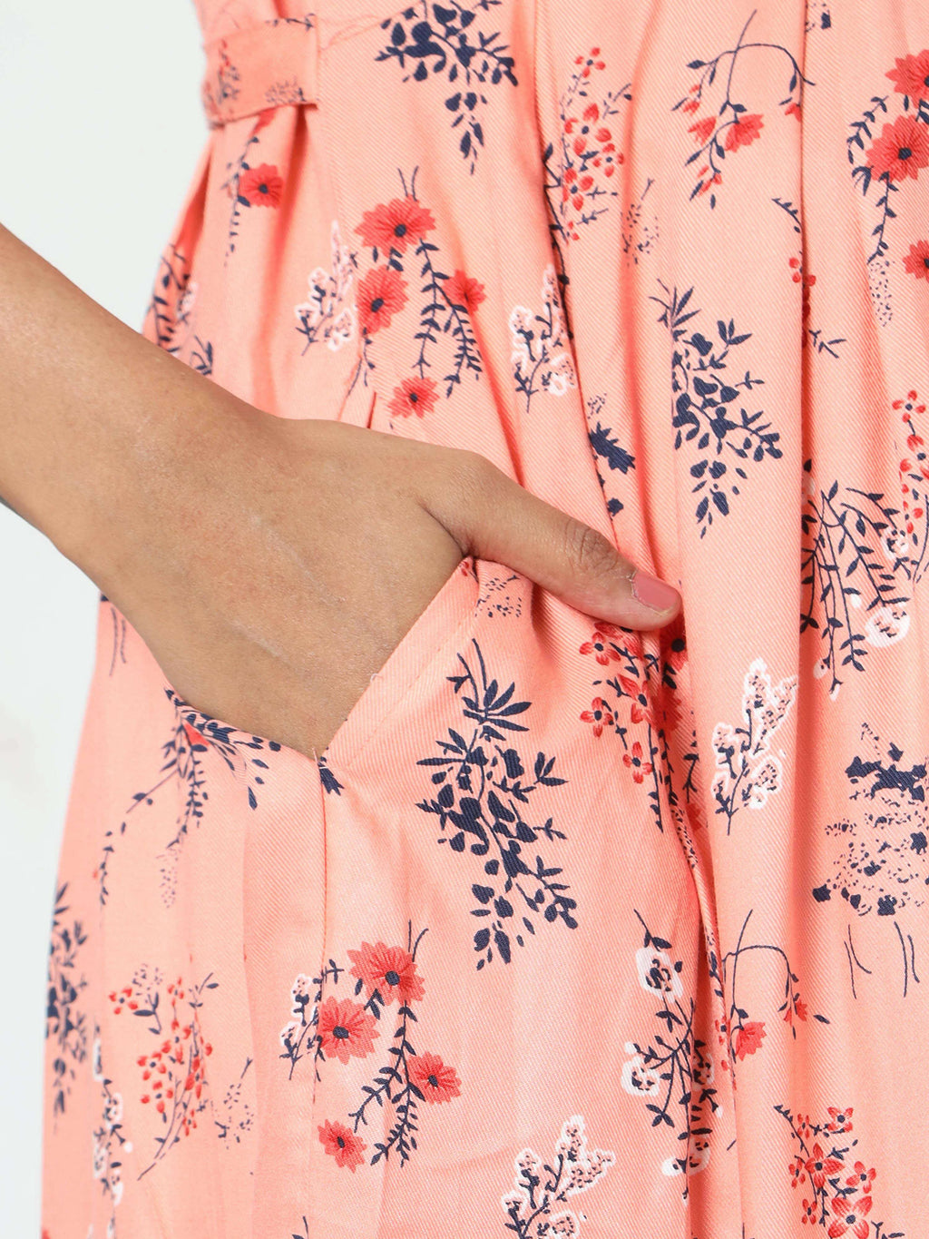 Manet Three Fourth Maternity Dress Floral Print With Concealed Zipper Nursing Access - Orange