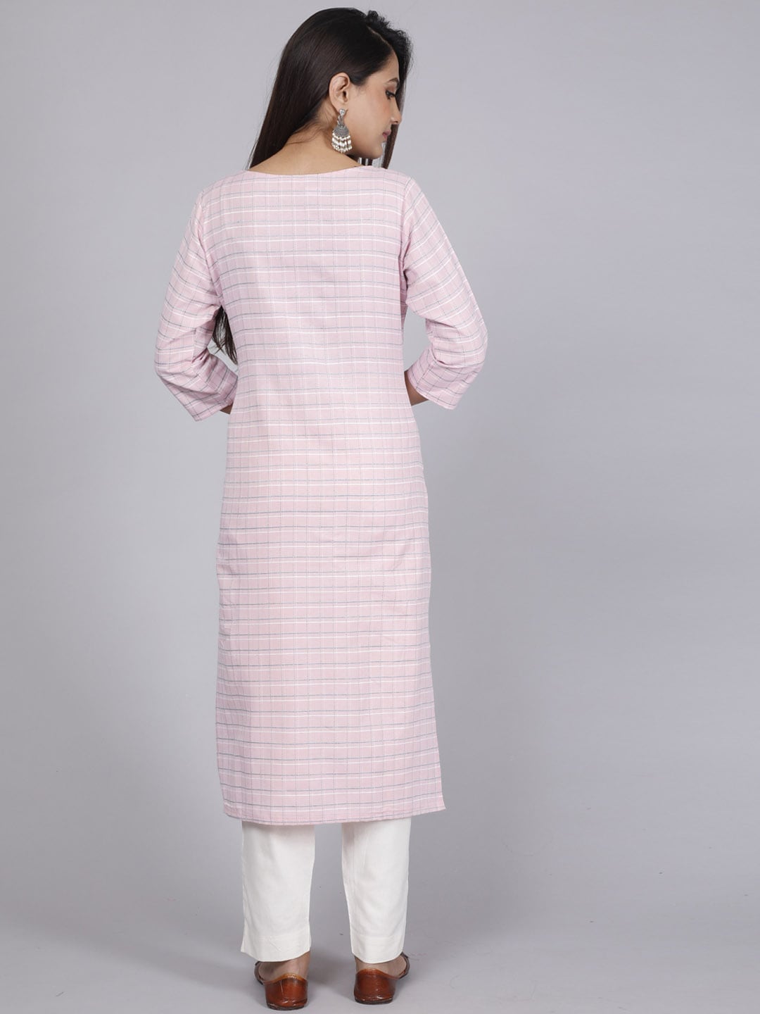 HERE&NOW Pink Embroidered Sequinned Pure Cotton Kurta with Trousers & With Dupatta