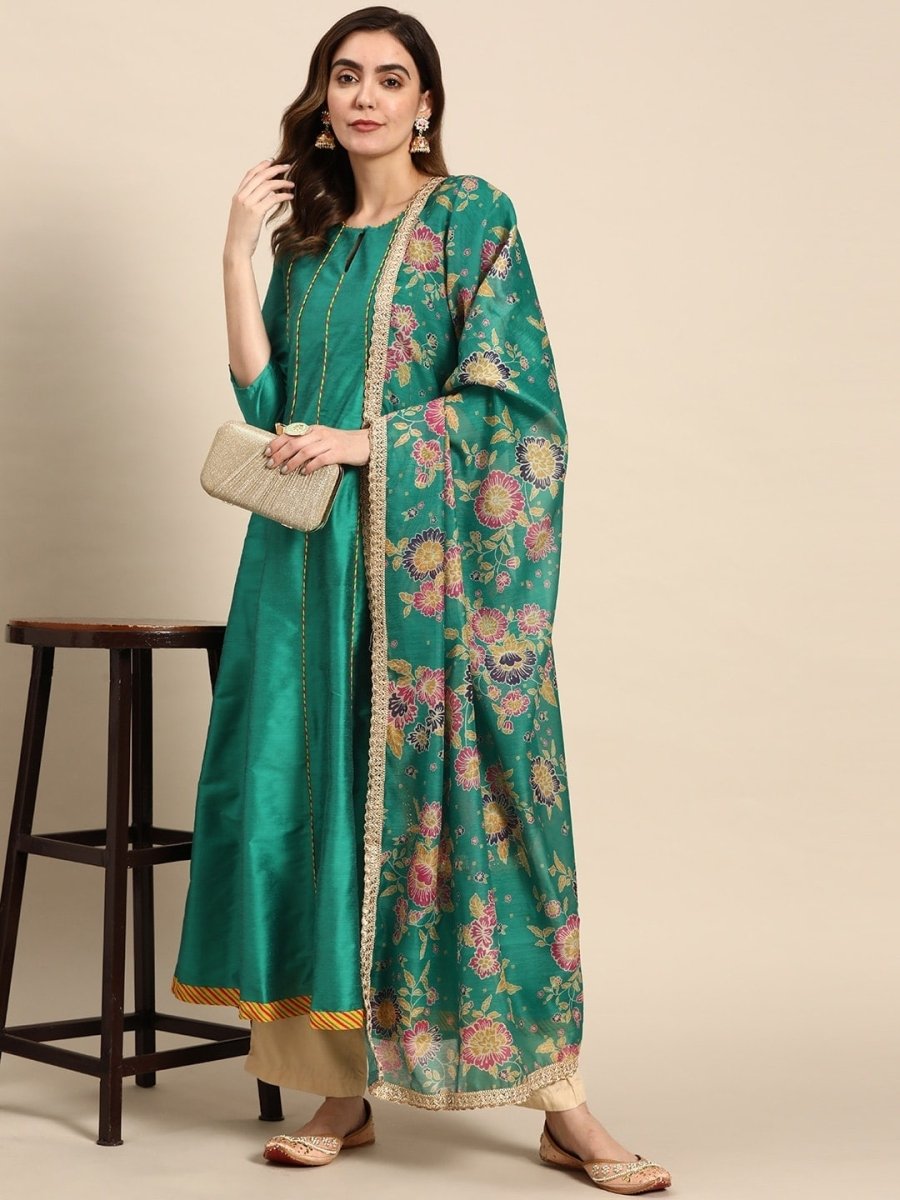 All About You Women Keyhole Neck A-Line Kurta & Dupatta