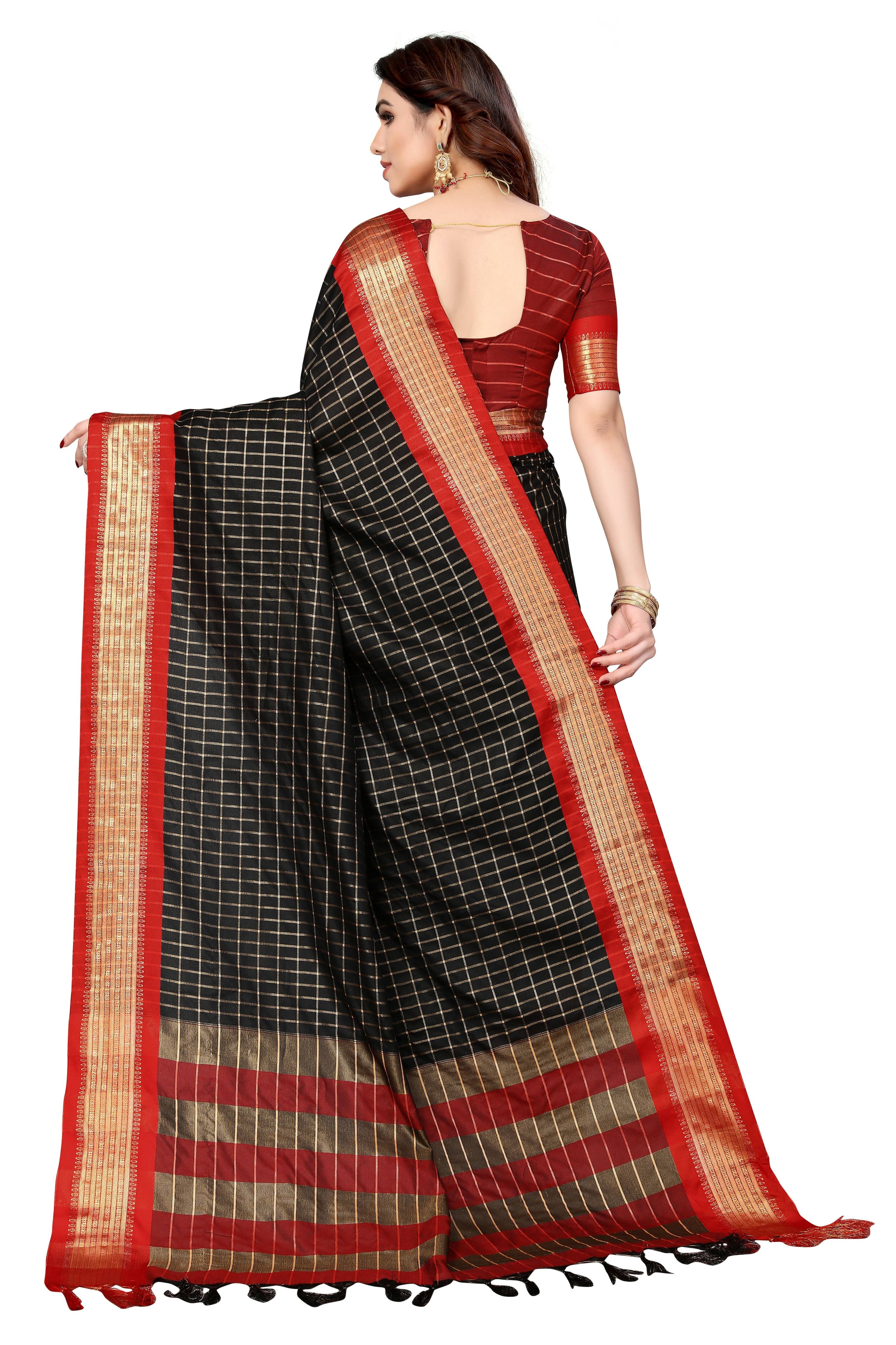 Vamika Weaving Black Cotton Silk Saree