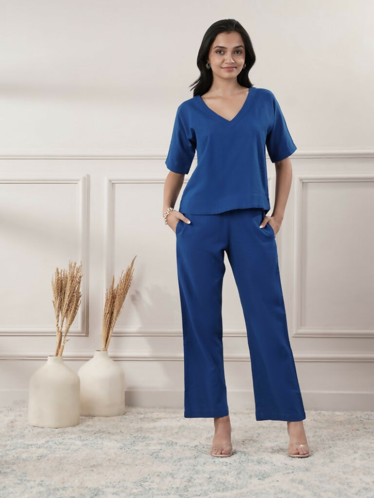 Joban Fashion Women's Royal Blue Co-Ord Set V Neck