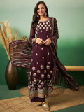Wine Georgette Handwork Unstitched Dress Material - Hanika