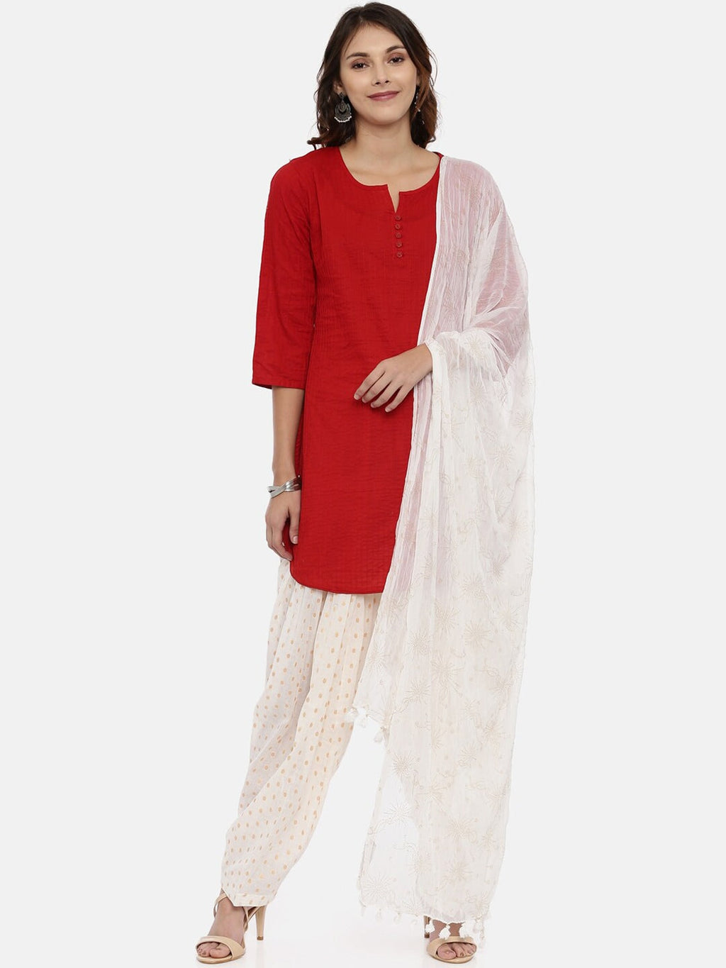 Souchii White & Gold Printed Dupatta