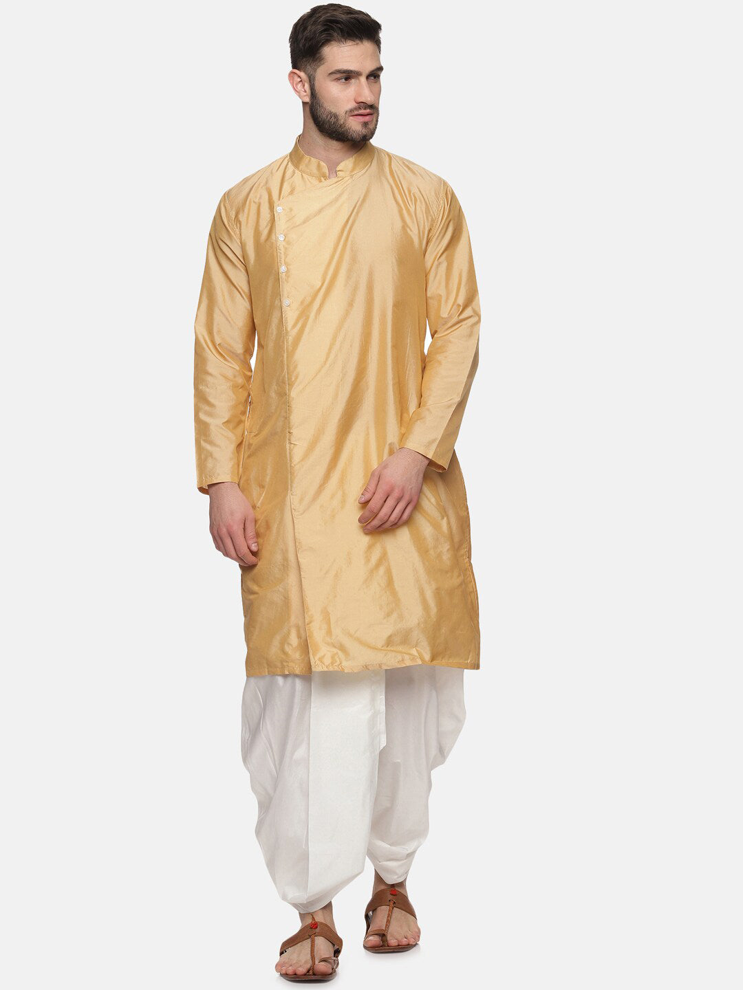 Sethukrishna Men Beige Kurta with Dhoti Pants