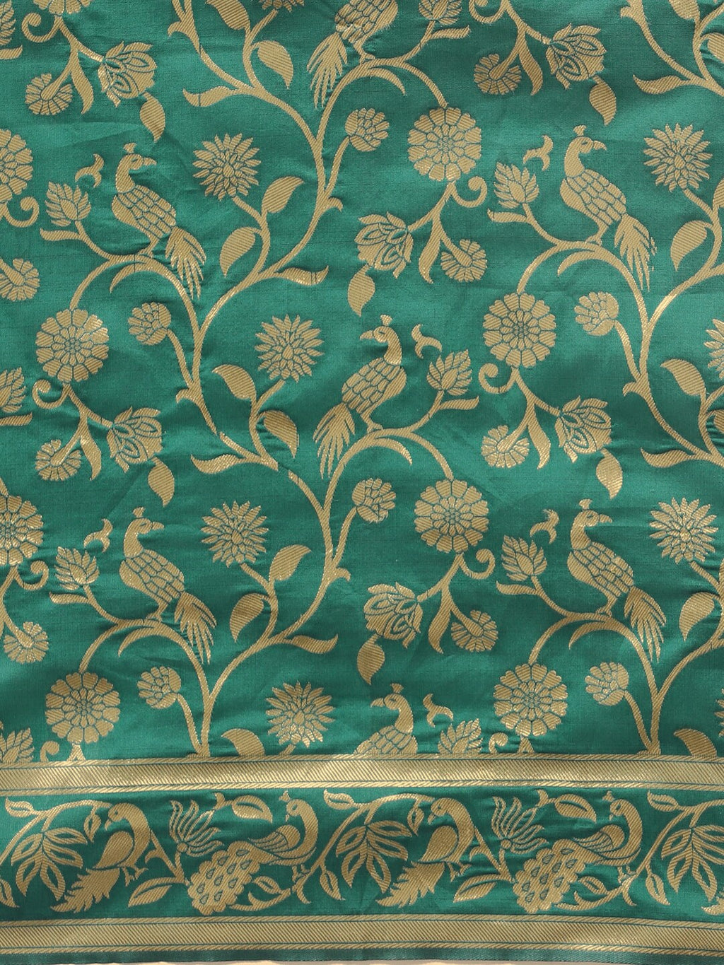 Saree Mall Teal Green & Golden Woven Design Banarasi Saree