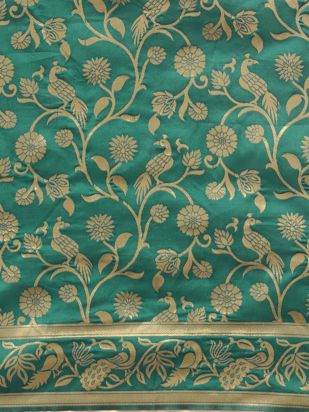 Saree Mall Teal Green & Golden Woven Design Banarasi Saree