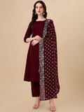 HERE&NOW Maroon & White Gotta Patti Kurta with Trousers & Dupatta