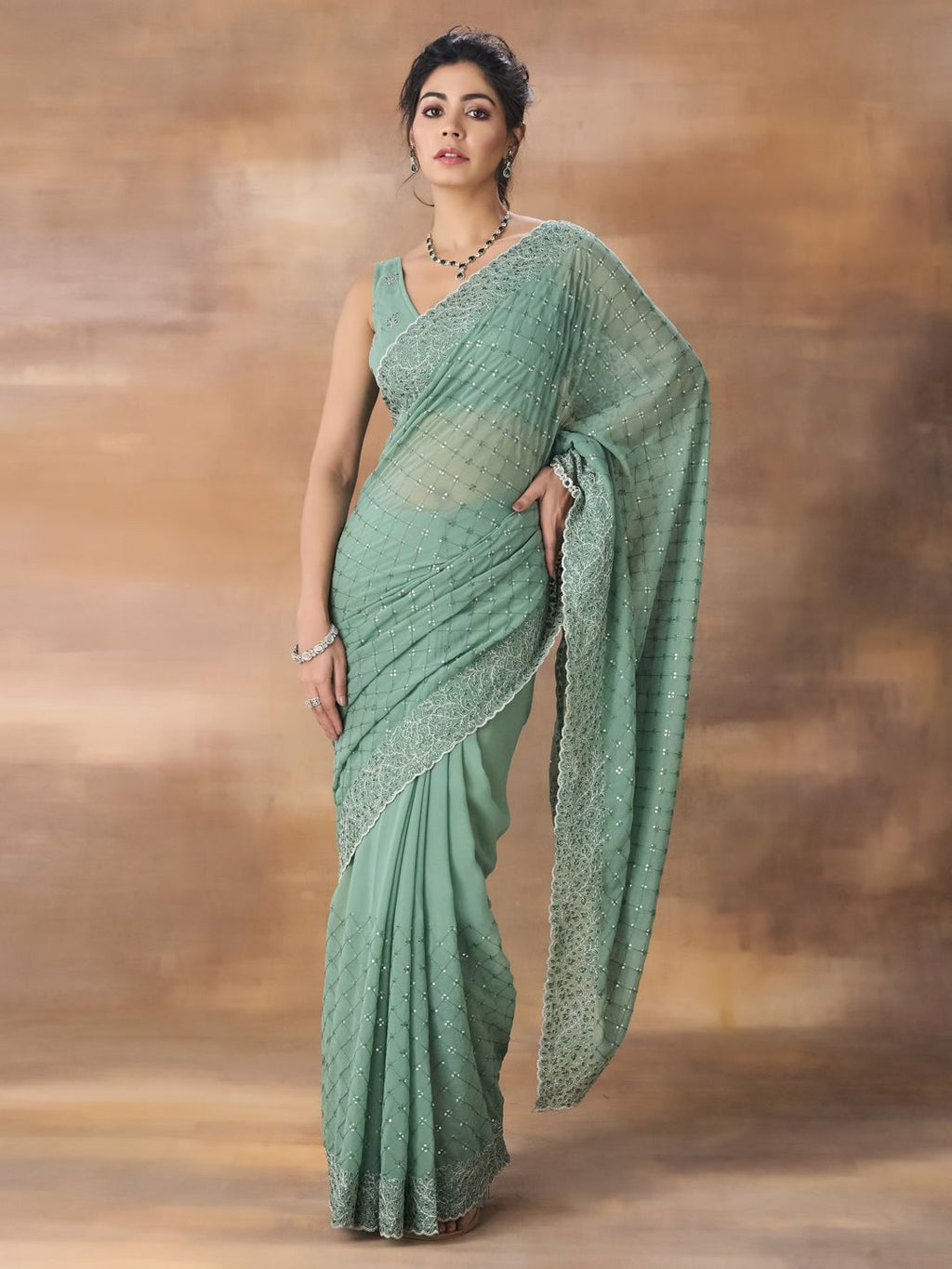 kasee Floral Embroidered Belted Saree