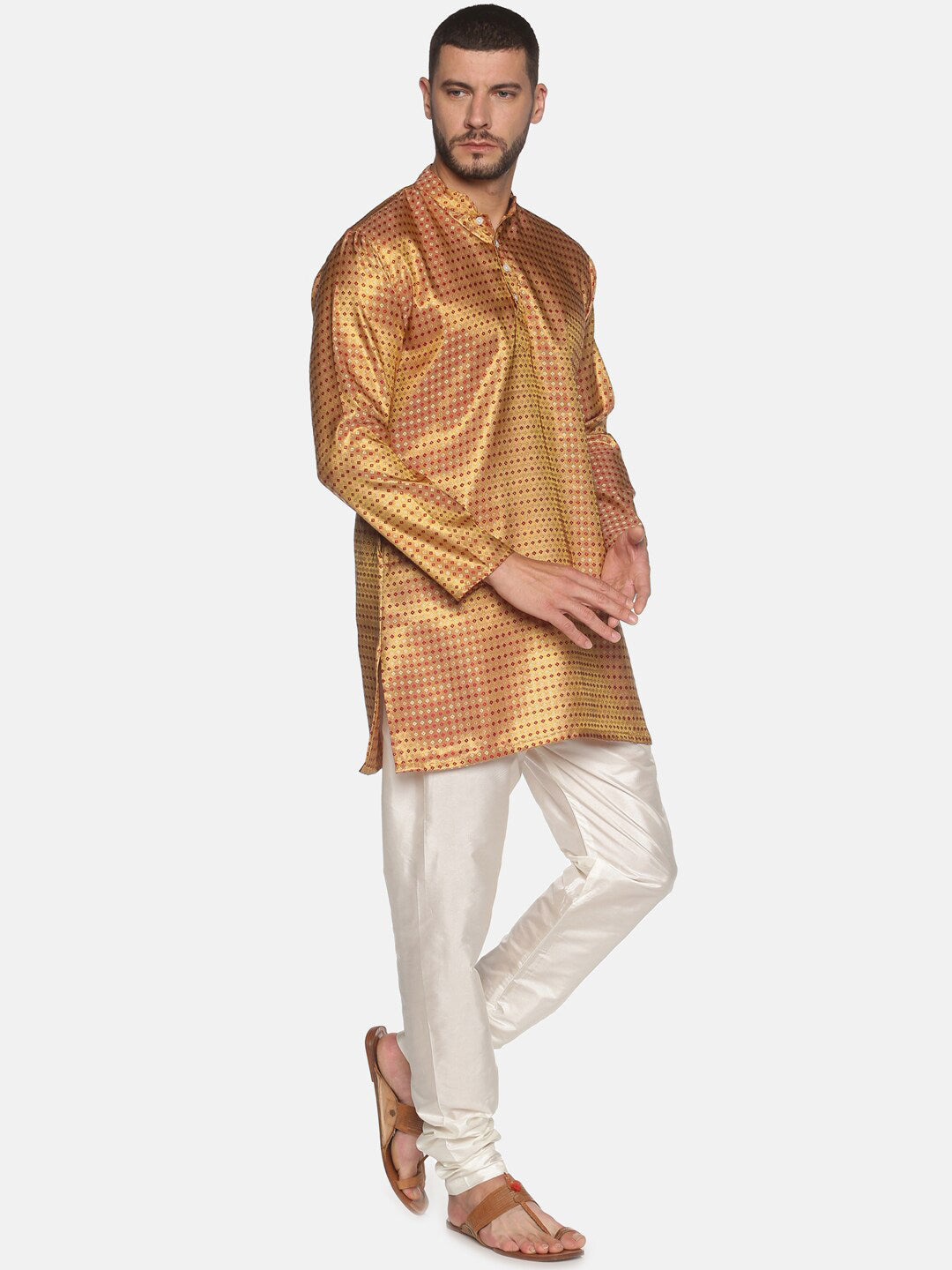 Sethukrishna Men Red Ethnic Motifs Kurta with Churidar