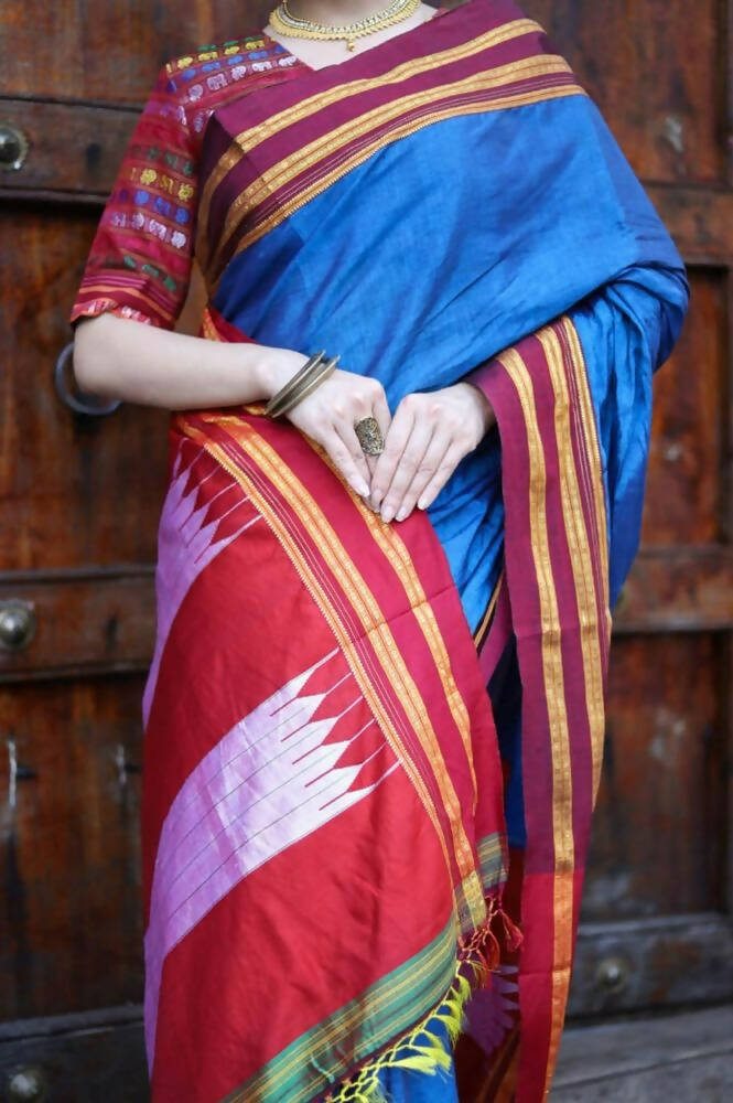 Very Much Indian Handloom Cotton Viscose Ilkal Saree - Royal Blue
