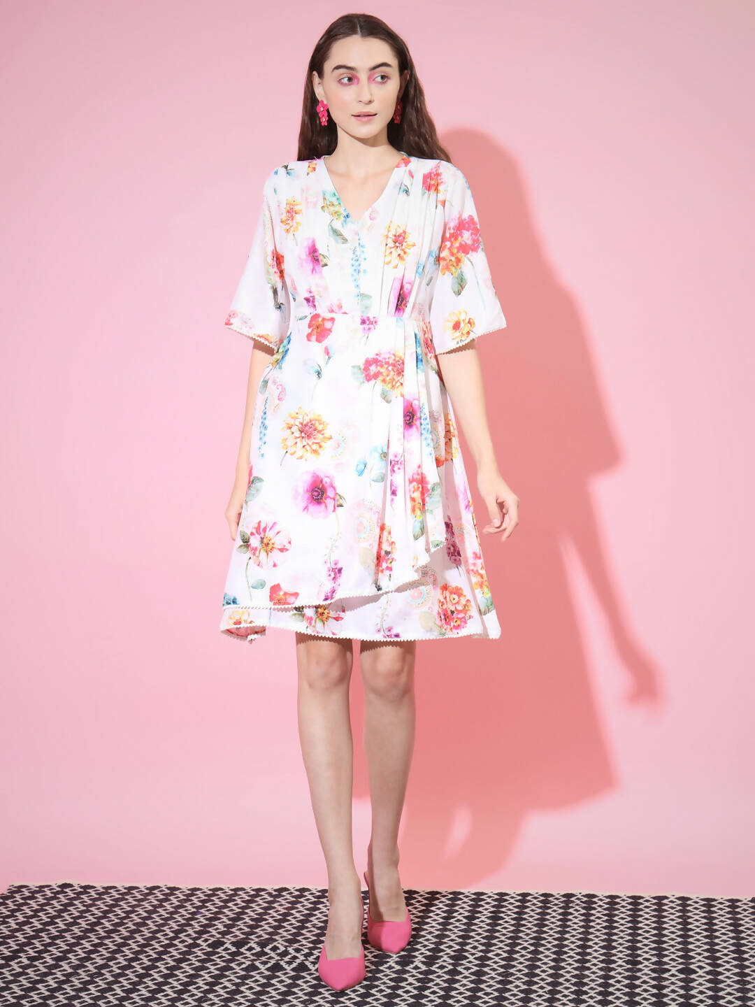 Myshka Women's Multi Floral Printed Empire Dress