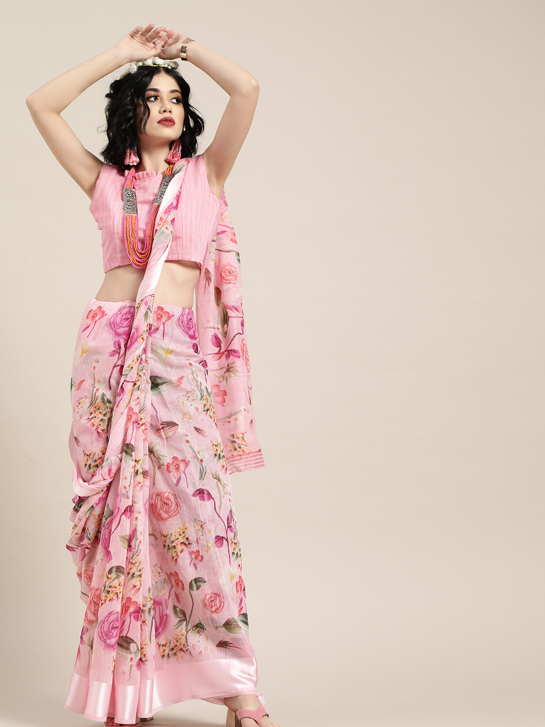 Saree Mall Pink Printed Saree