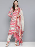 HERE&NOW Women Floral Printed Regular Pure Cotton Kurta with Trousers & With Dupatta