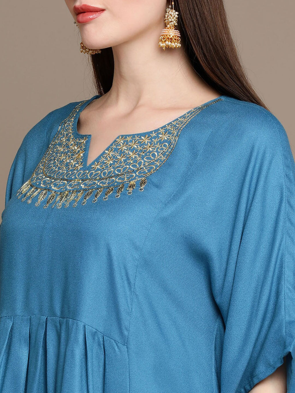 HERE&NOW Floral Embroidered Sequined Kaftan Kurti with Dhoti Pants