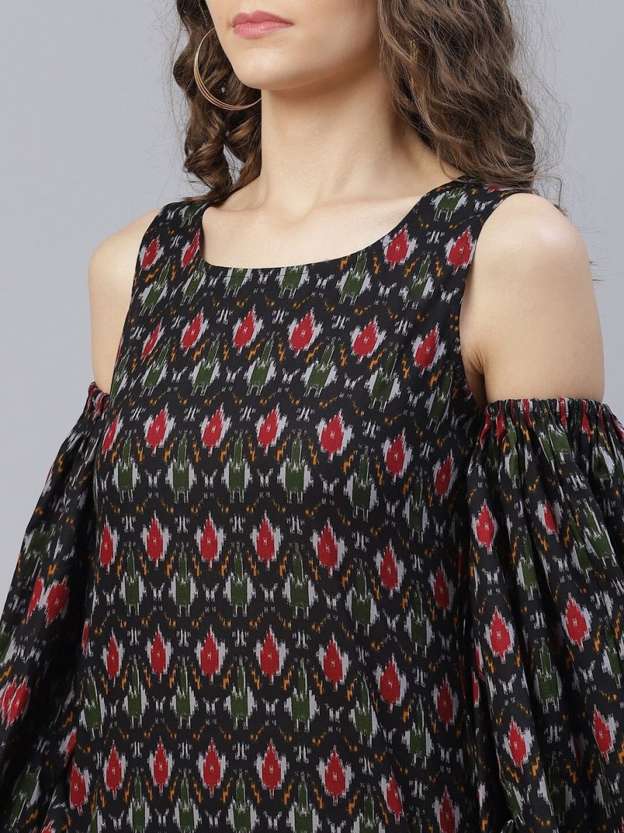 Aks Ethnic Motifs Printed Cold-Shoulder Sleeves Pure Cotton Kurta With Trousers