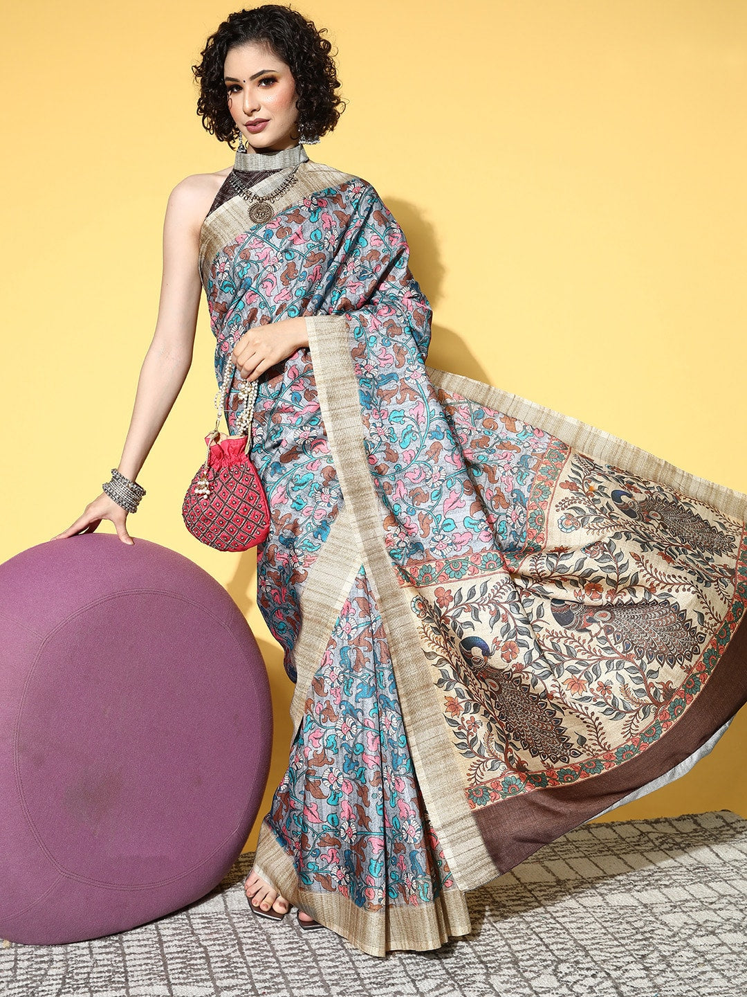 Saree Mall Kalamkari Saree With Solid Border