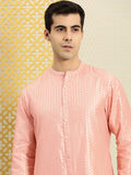 House of Pataudi Men Peach-Coloured Ethnic Motifs Printed Kurta