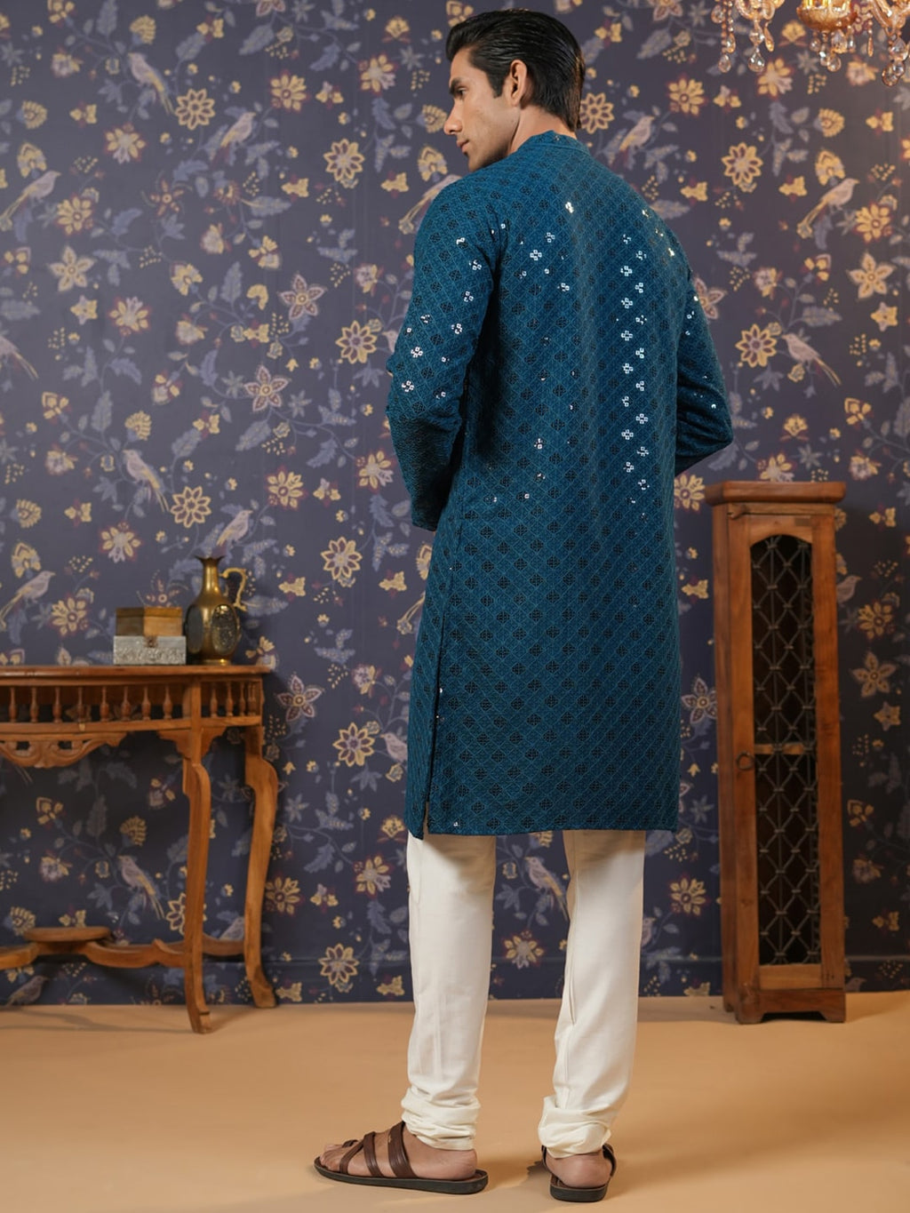 House of Pataudi Ethnic Motifs Embroidered Sequinned Straight Kurta With Churidar