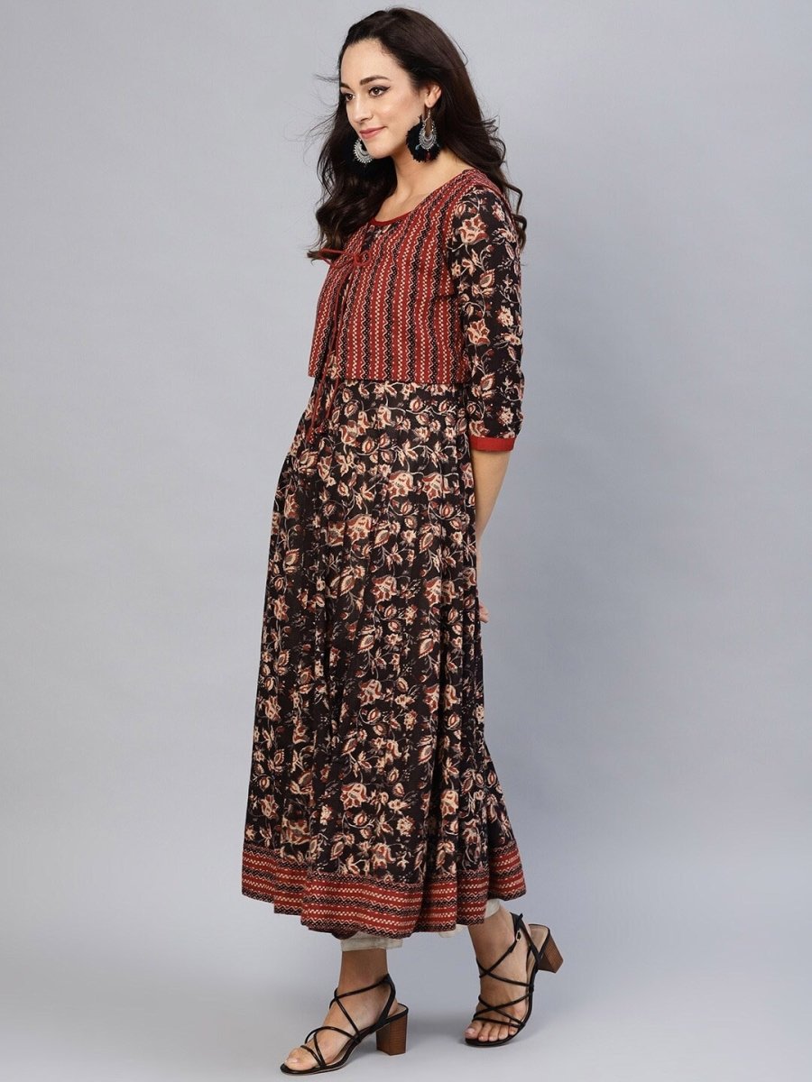 Aks Ethnic Motifs Printed Pure Cotton Anarkali Kurta With Jacket