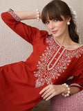 Indo Era Floral Yoke Design Thread Work Cotton Straight Kurta