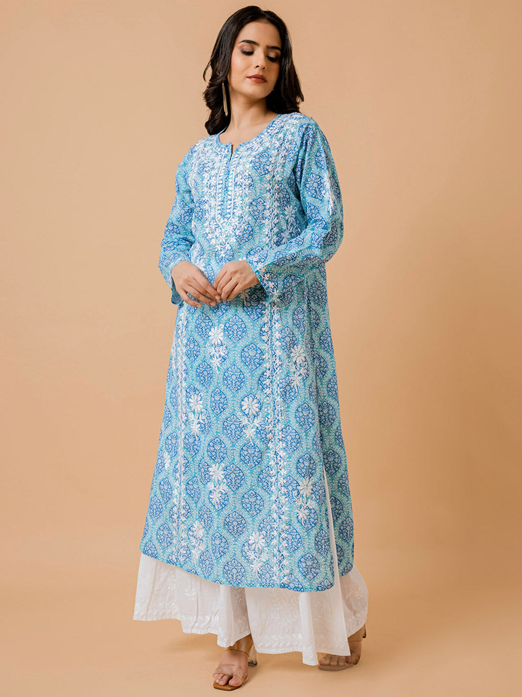 HOUSE OF KARI Ethnic Motifs Printed Cotton Panelled Chikankari Kurta