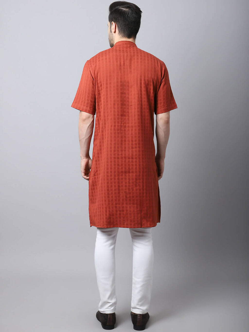Even Apparels Red Pure Cotton Kurta With Band Collar