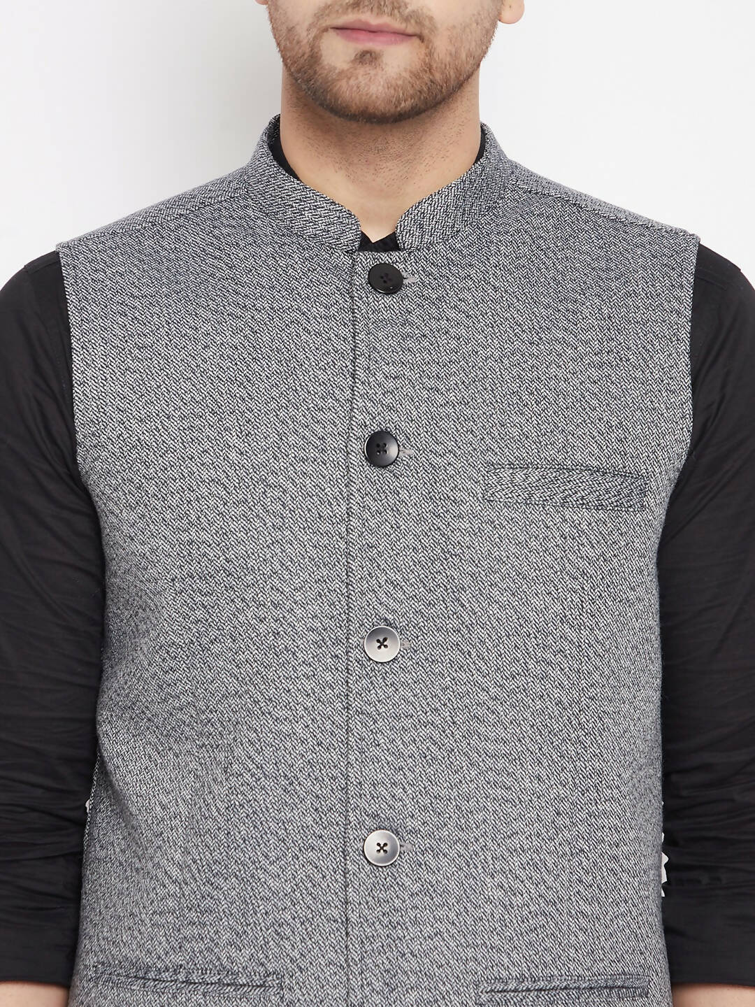Even Apparels Grey Merino Men Woven Nehru Jacket PW689
