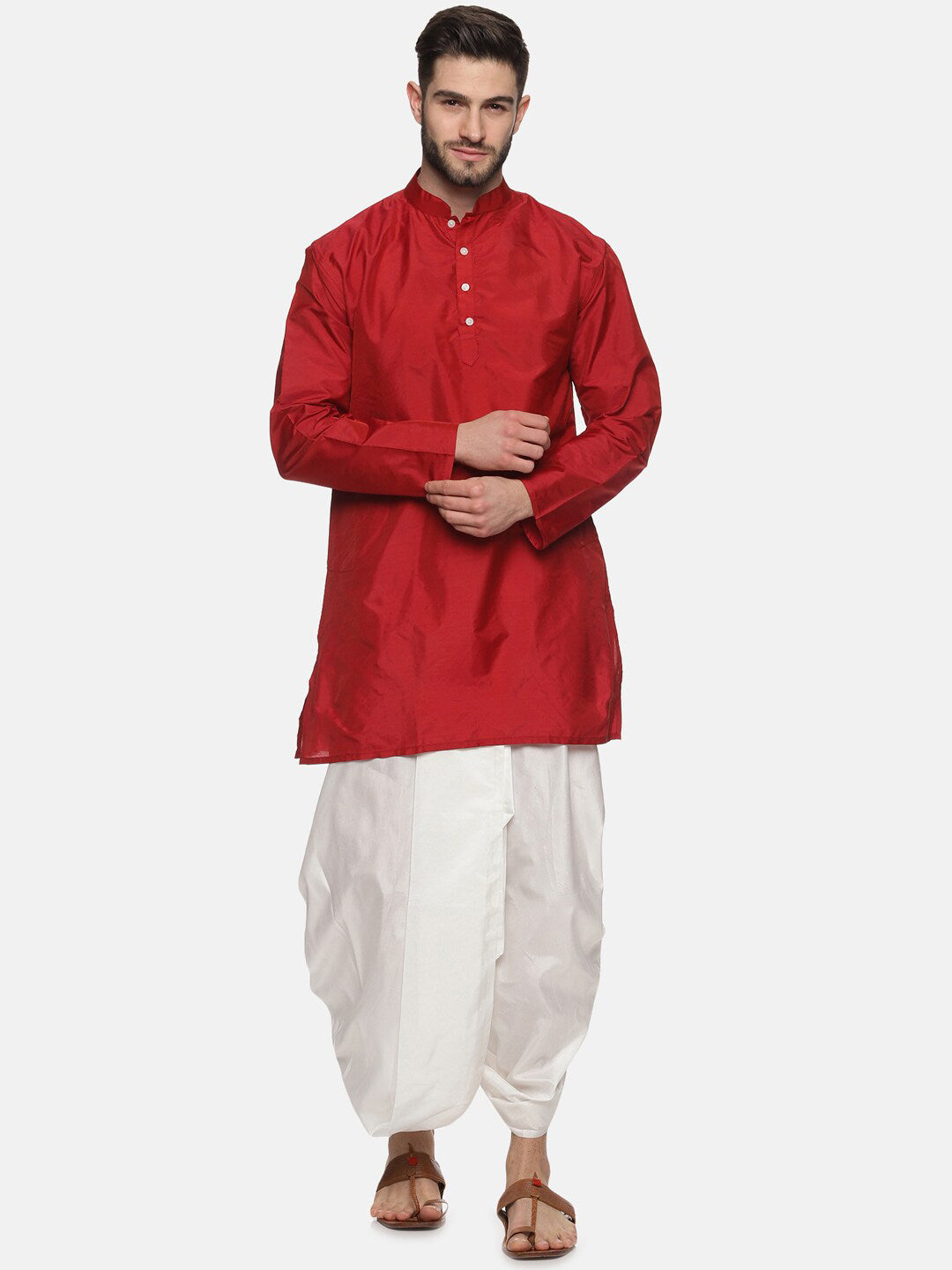Sethukrishna Men Maroon Kurta with Dhoti Pants