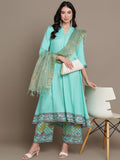 HERE&NOW Ethnic Motifs Printed Anarkali Kurta with Palazzos & Dupatta