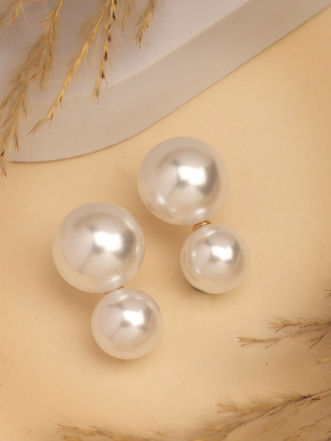 NVR Women's White Pearl Gold-Polished Circular Drop Earring