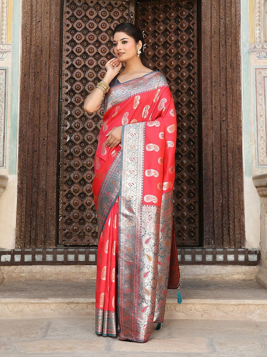 Shree Shyam Fashion Red Silk Saree