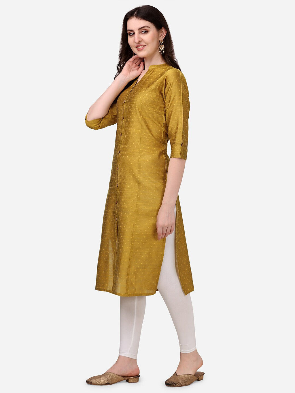 HERE&NOW Geometric Printed Mandarin Collar Dobby Art Silk Kurta