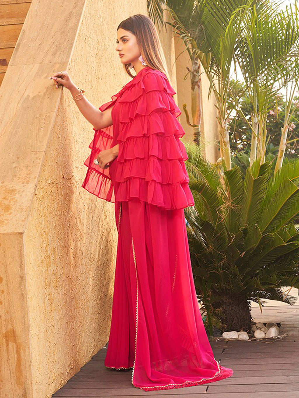 Tikhi Imli Gotta Patti Saree With Ruffled cape
