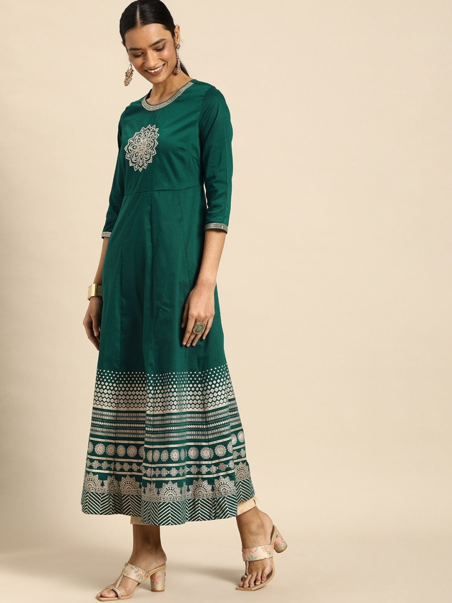 All About You Women Teal Green Embroidered Kurta with Dupatta