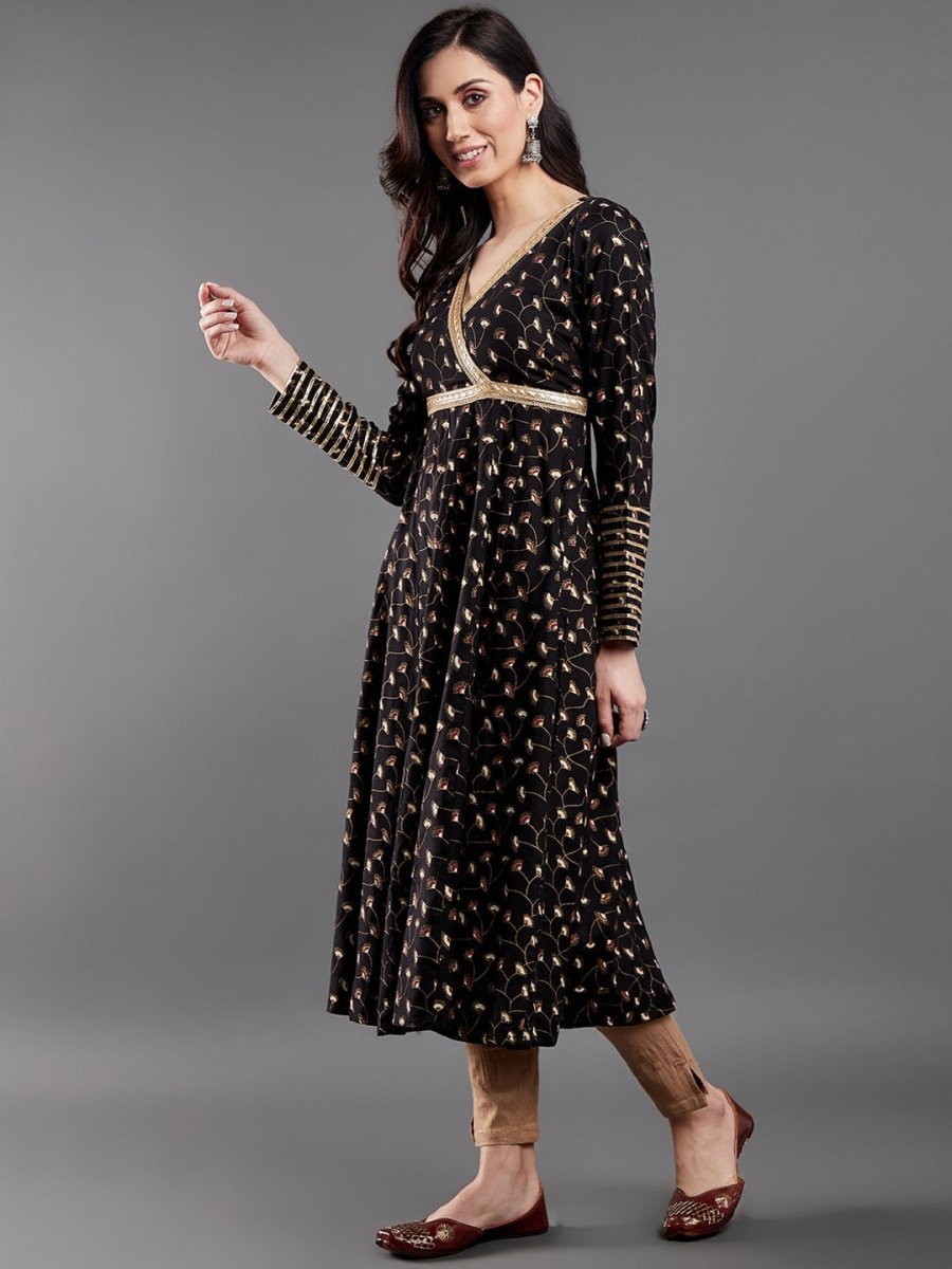 Aks Floral Printed Angrakha A-Line Kurta