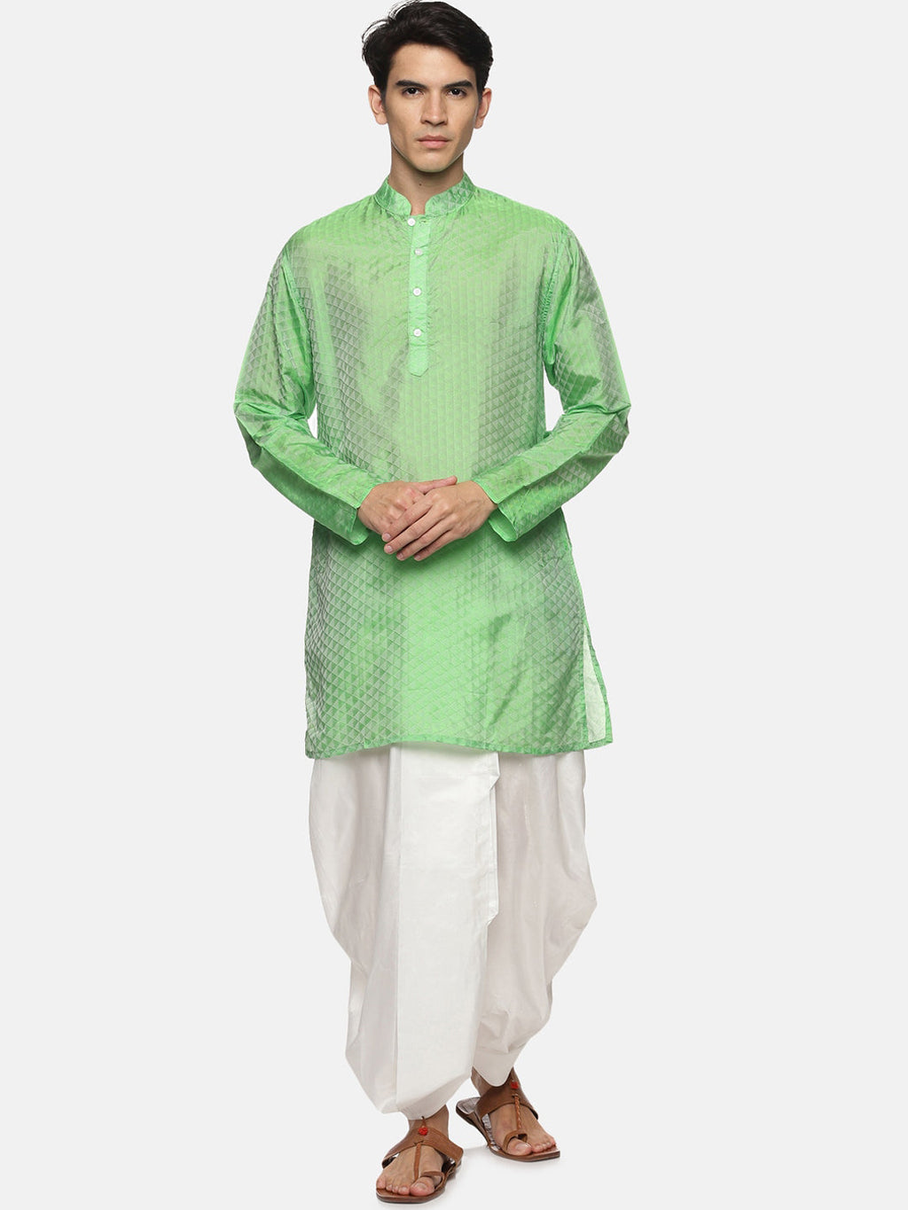 Sethukrishna Men Green Printed Kurta with Patiala