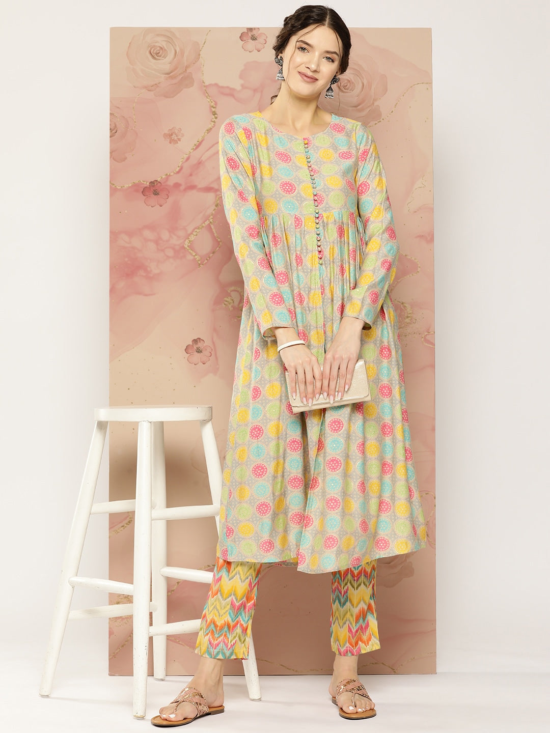 HERE&NOW Ethnic Motifs Printed Kurta with Trousers