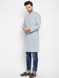 Even Apparels Grey Pure Cotton Men's Long Kurta With Band Collar