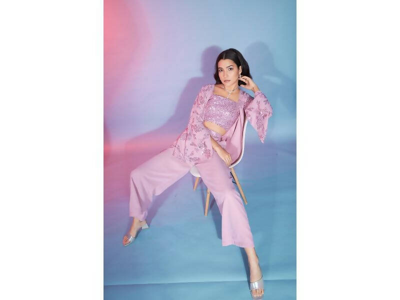 Pink Georgette Sequence With Thread Designer Co-Ord Set - Flory