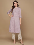 HERE&NOW Pink & Brown Chevron Printed Sequined Pure Cotton Kurta