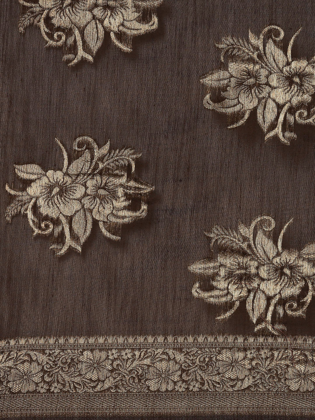Saree Mall Brown Floral Linen Blend Banarasi Saree