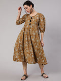 Aks Floral Printed Puff Sleeves Cotton Anarkali Kurta