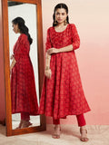 Aks Ethnic Motifs Printed Sequined Detailed Chanderi Silk Anarkali Kurta