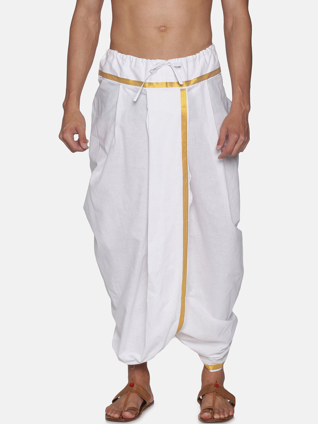 Sethukrishna Men White Solid Readymade Cotton Dhoti