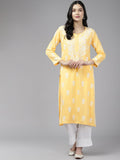 ADA Floral Embroidered Lucknowi Chikankari Cotton Silk Straight Kurta