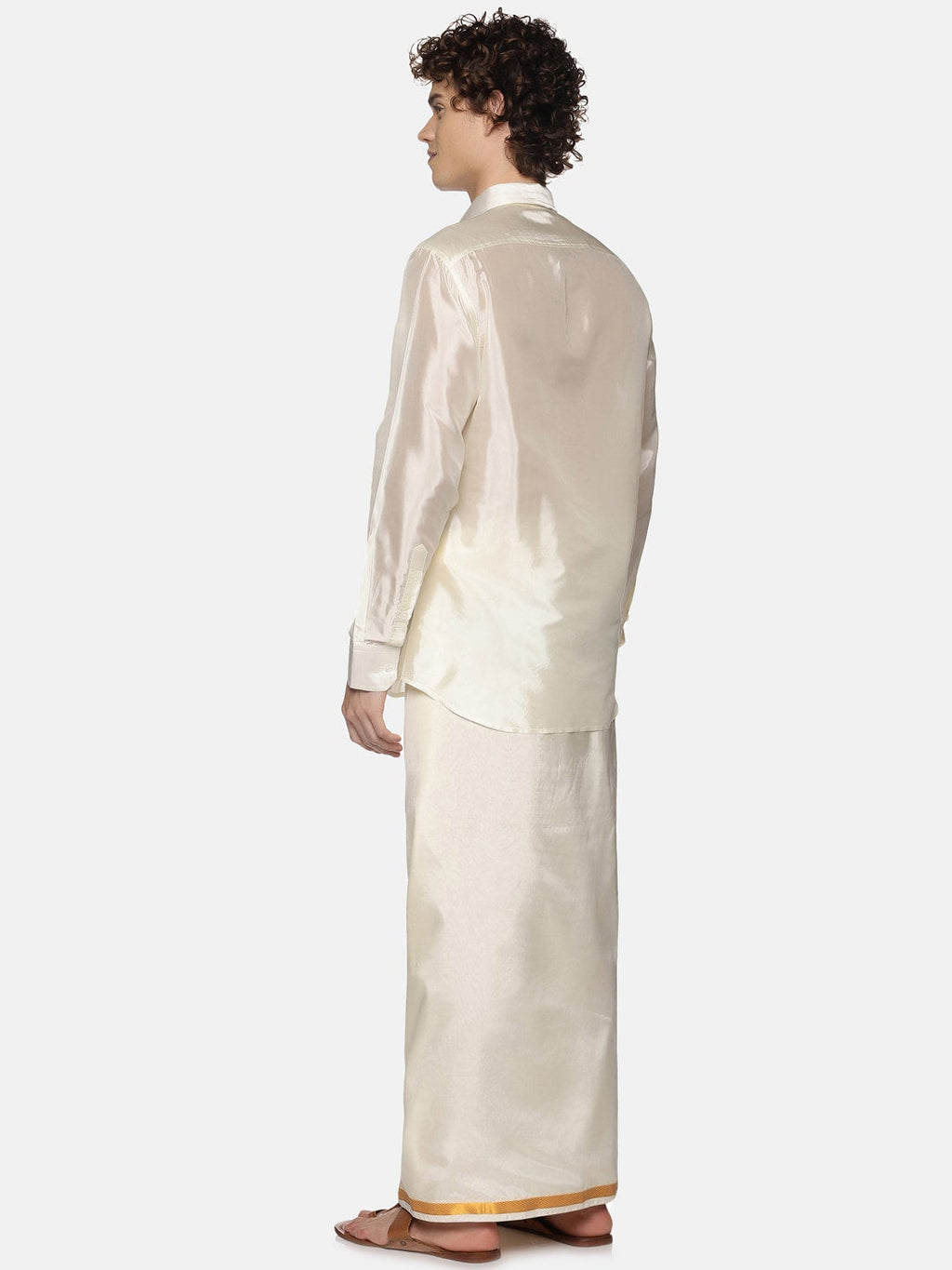 Sethukrishna Men Cream-Coloured Solid Art Silk Dhoti