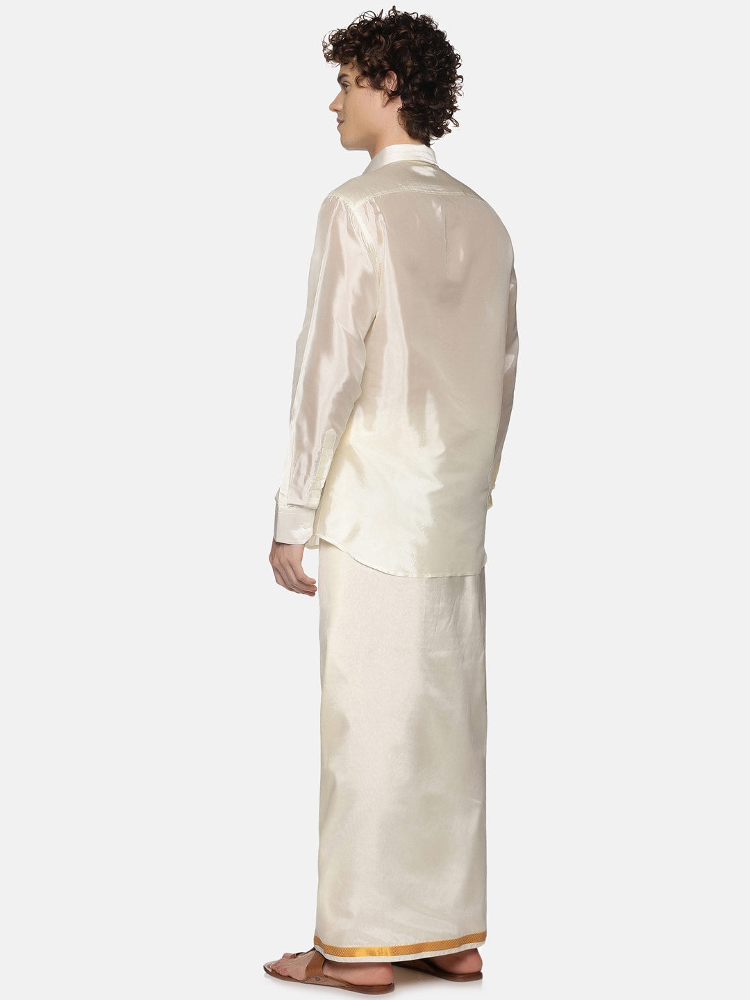 Sethukrishna Men Cream-Coloured Solid Art Silk Dhoti