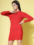 Women Winter Red Cotton Dress - Wool Trees