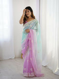 Purple Crunchy Silk Embroidery Work Party Wear Saree - Lakshita